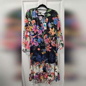 Johnny Was Neon Jungle Mix Tiered Floral Maxi Dress Cotton Silk XS NWT New $298